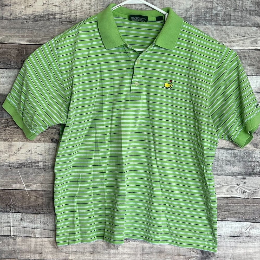 The Masters Collection Polo Shirt Mens Large Green Striped Casual Golf